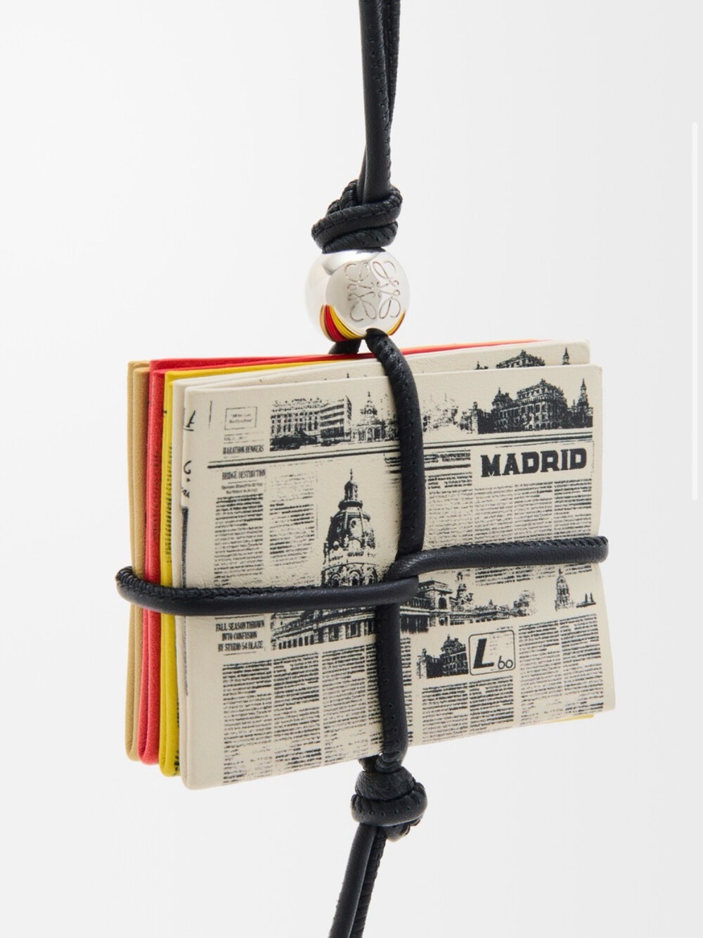 NWT Loewe Newspaper Print Calf Leather Charm-RARE 180th Anniversary Casa Loewe